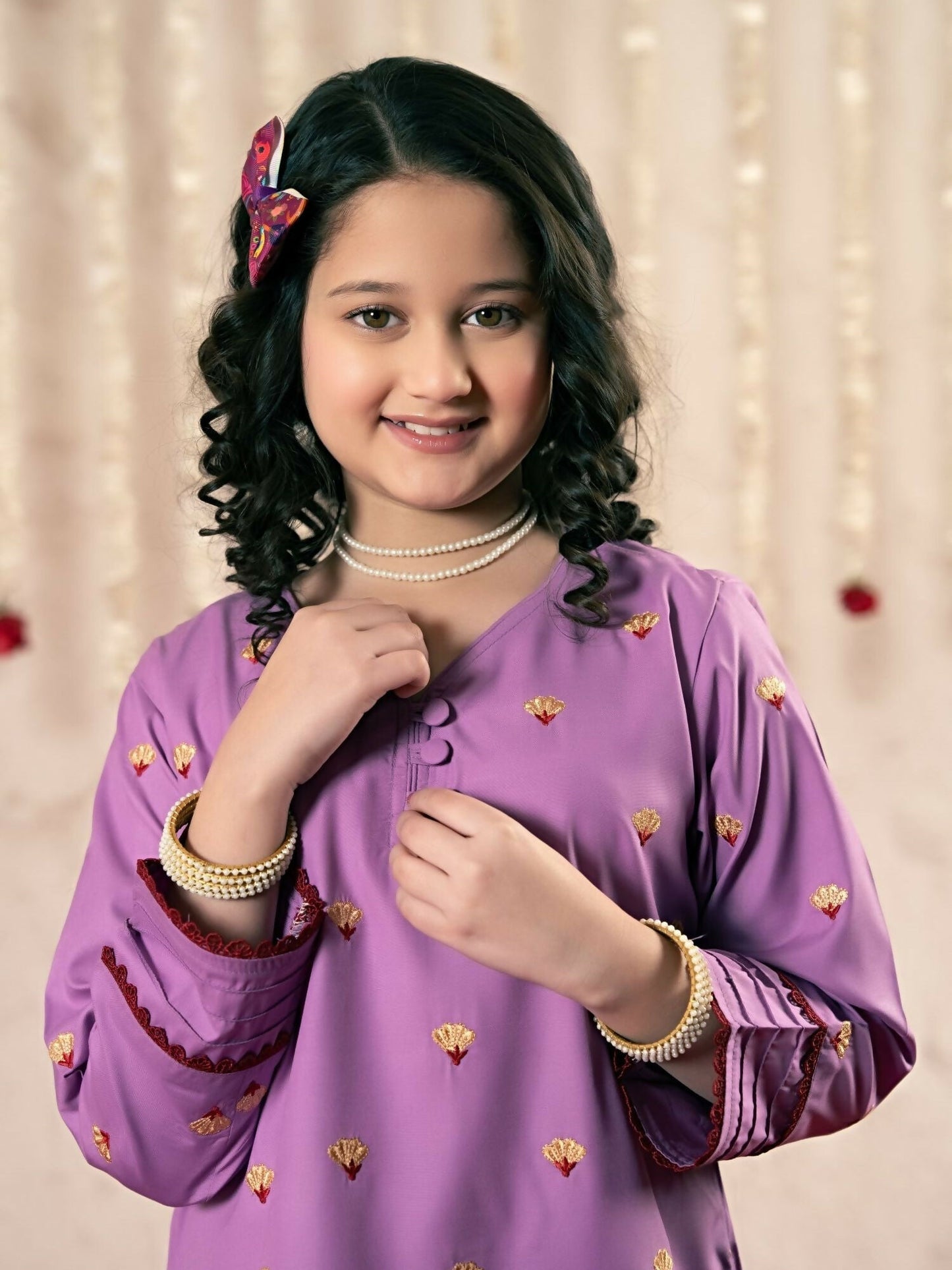 Velvour Girls Cotton Embroidered Stitched 2-Piece Suit-VG180-B