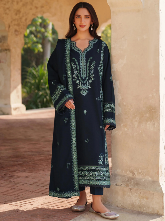 Panache Apparel Khaddar Embroidered Stitched Suit-Zeen-Black