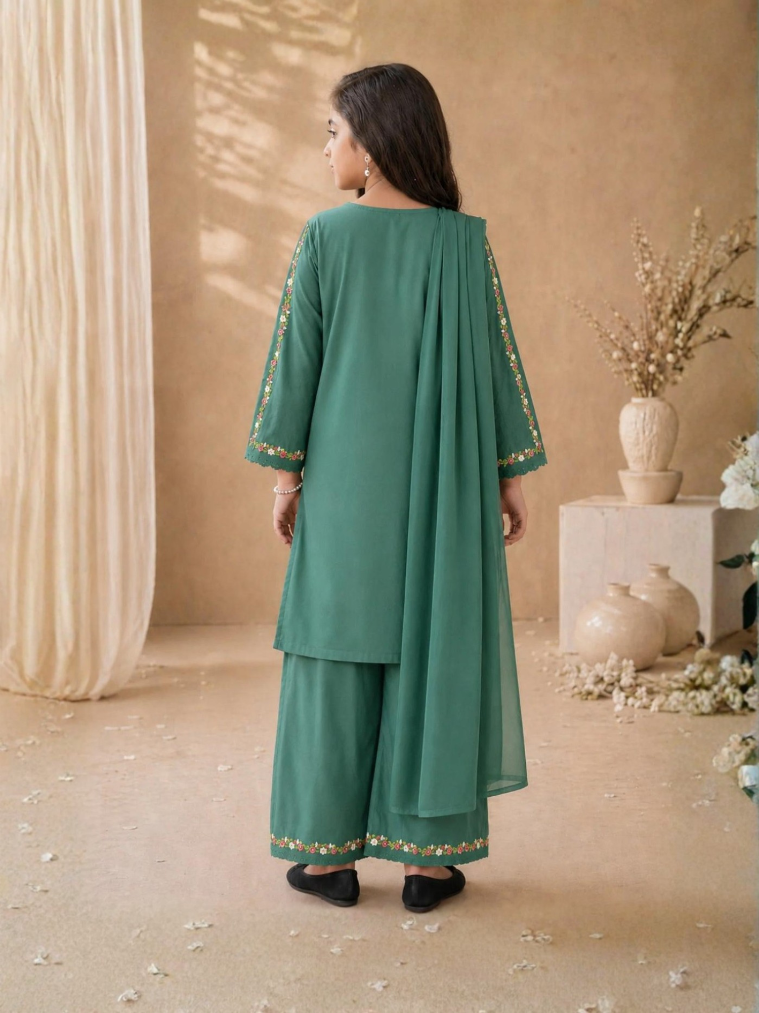 Green Lumira Cotton Embroidered Stitched 3-Piece Suit-Zoe Green