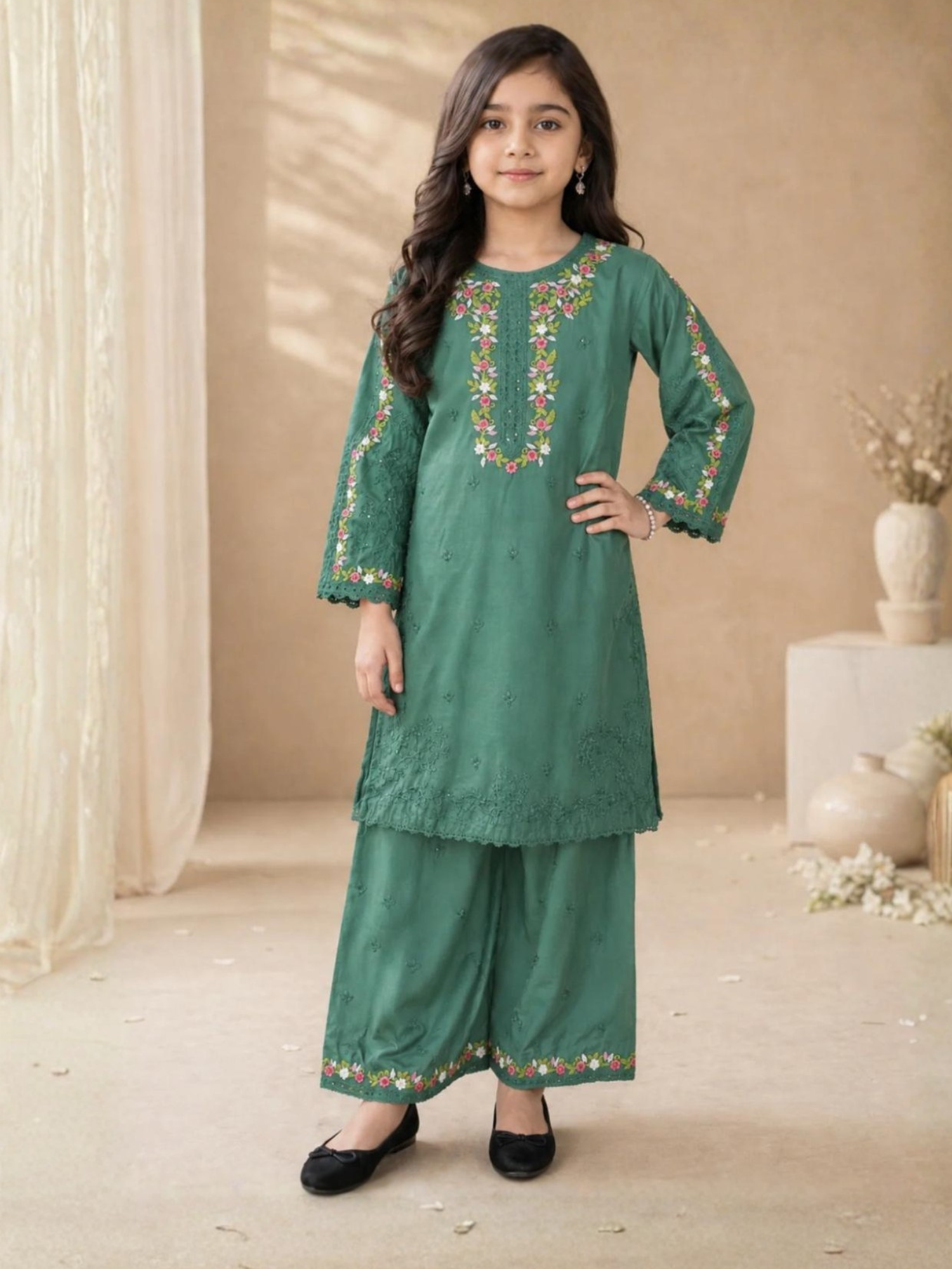 Green Lumira Cotton Embroidered Stitched 3-Piece Suit-Zoe Green