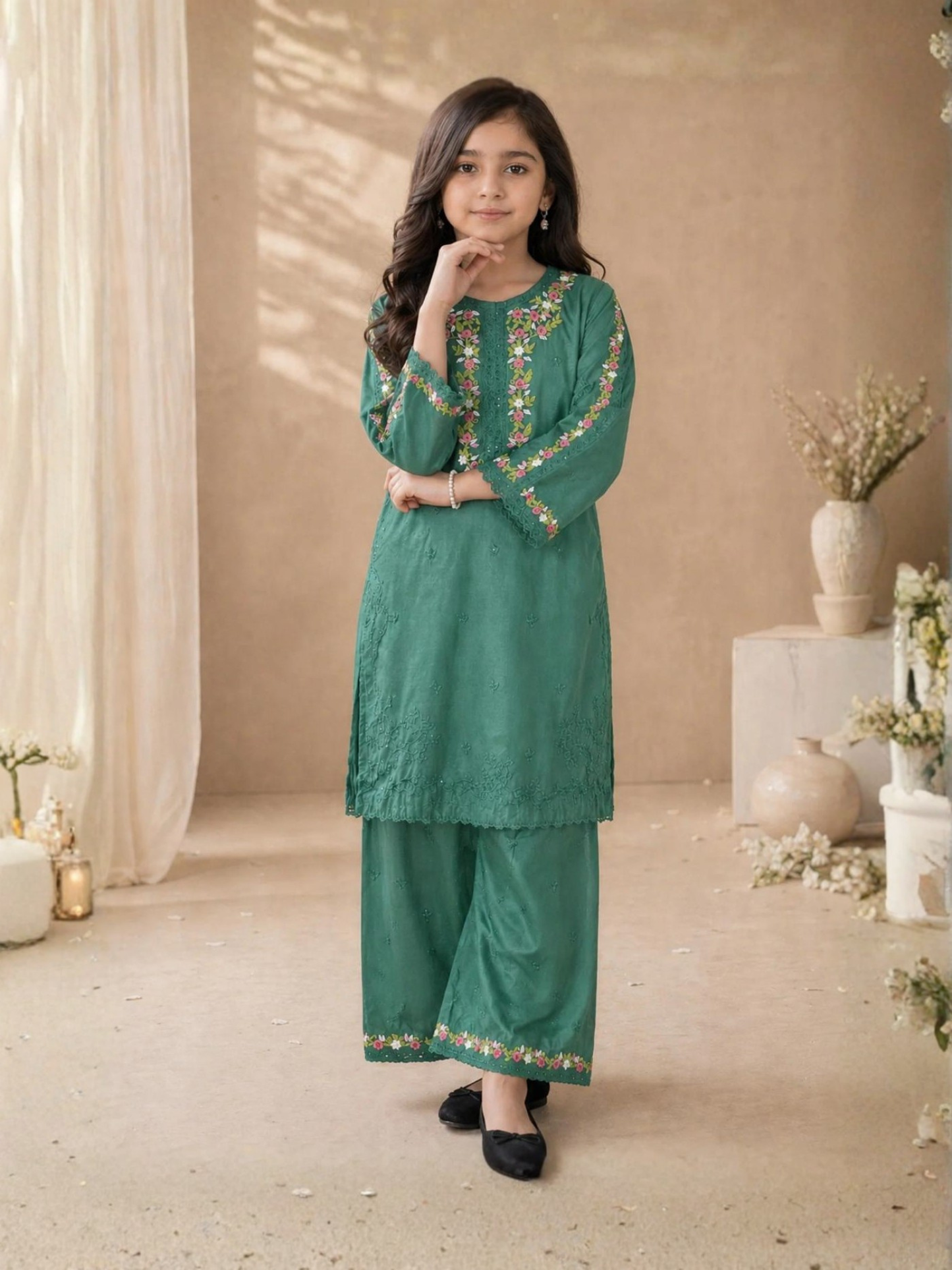 Green Lumira Cotton Embroidered Stitched 3-Piece Suit-Zoe Green