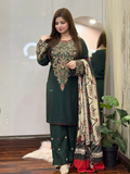 Green-Tehzeeb Libaas Lawn Embroidered Stitched 3-Piece Suit-Dinaar