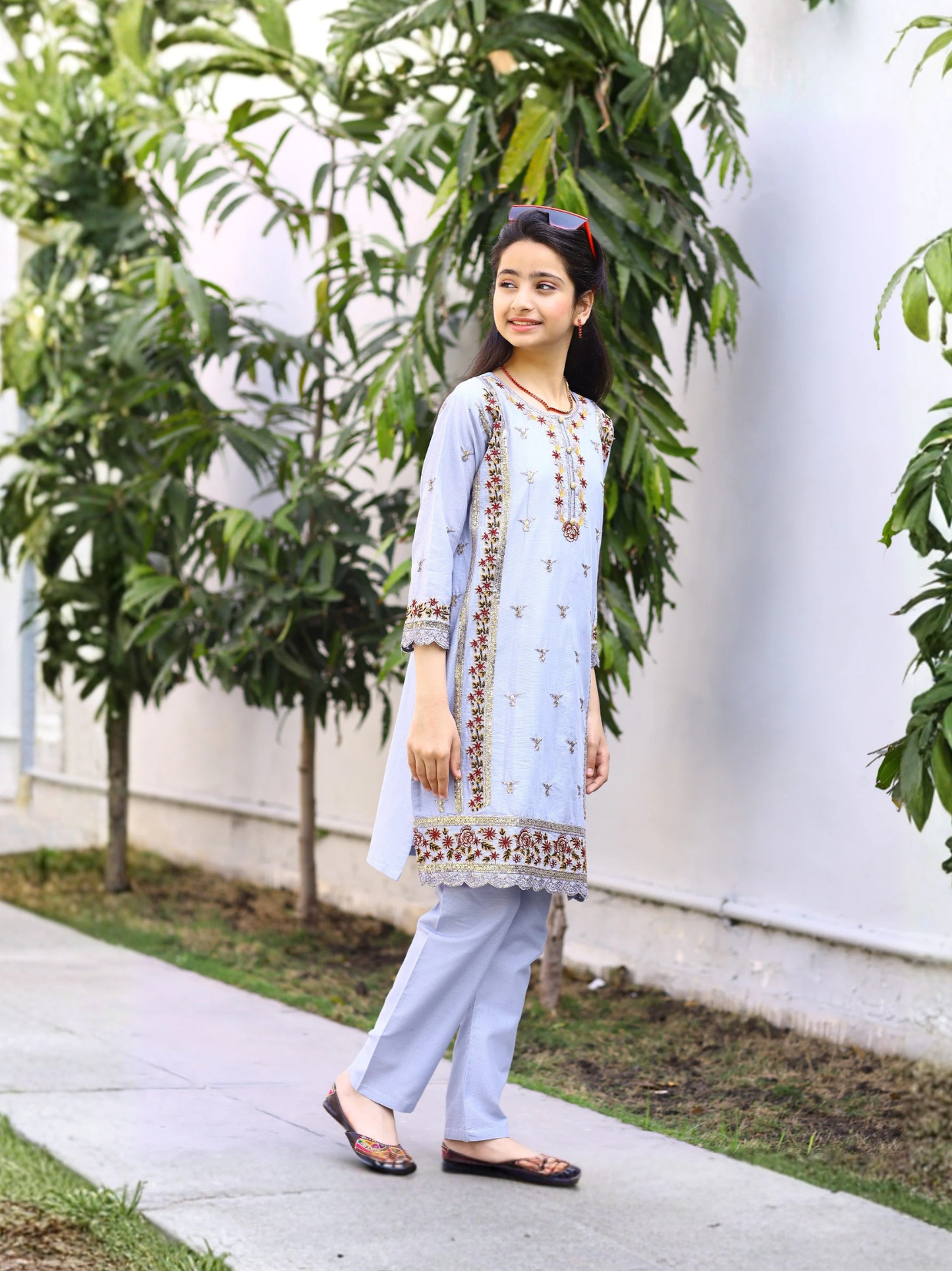 Blue-Lumira Cotton Embroidered Stitched 2-Piece Suit-Ocean Pearl