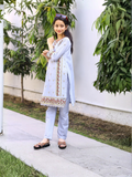 Blue-Lumira Cotton Embroidered Stitched 2-Piece Suit-Ocean Pearl