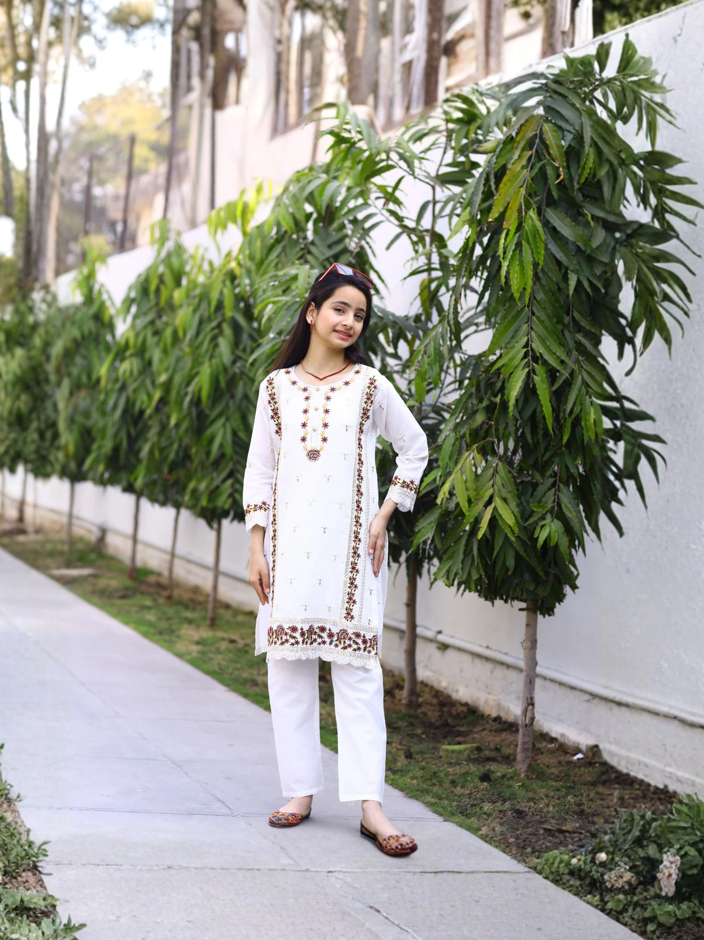 white-Lumira Cotton Embroidered Stitched 2-Piece Suit-Pearl White