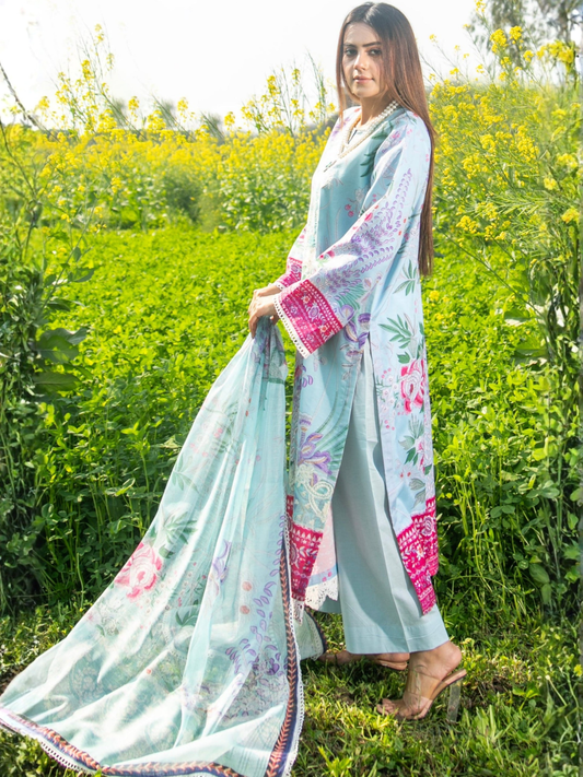 Blue-Chandan Nagri Cotton Embroidered Stitched 3-Piece Suit-Daisy