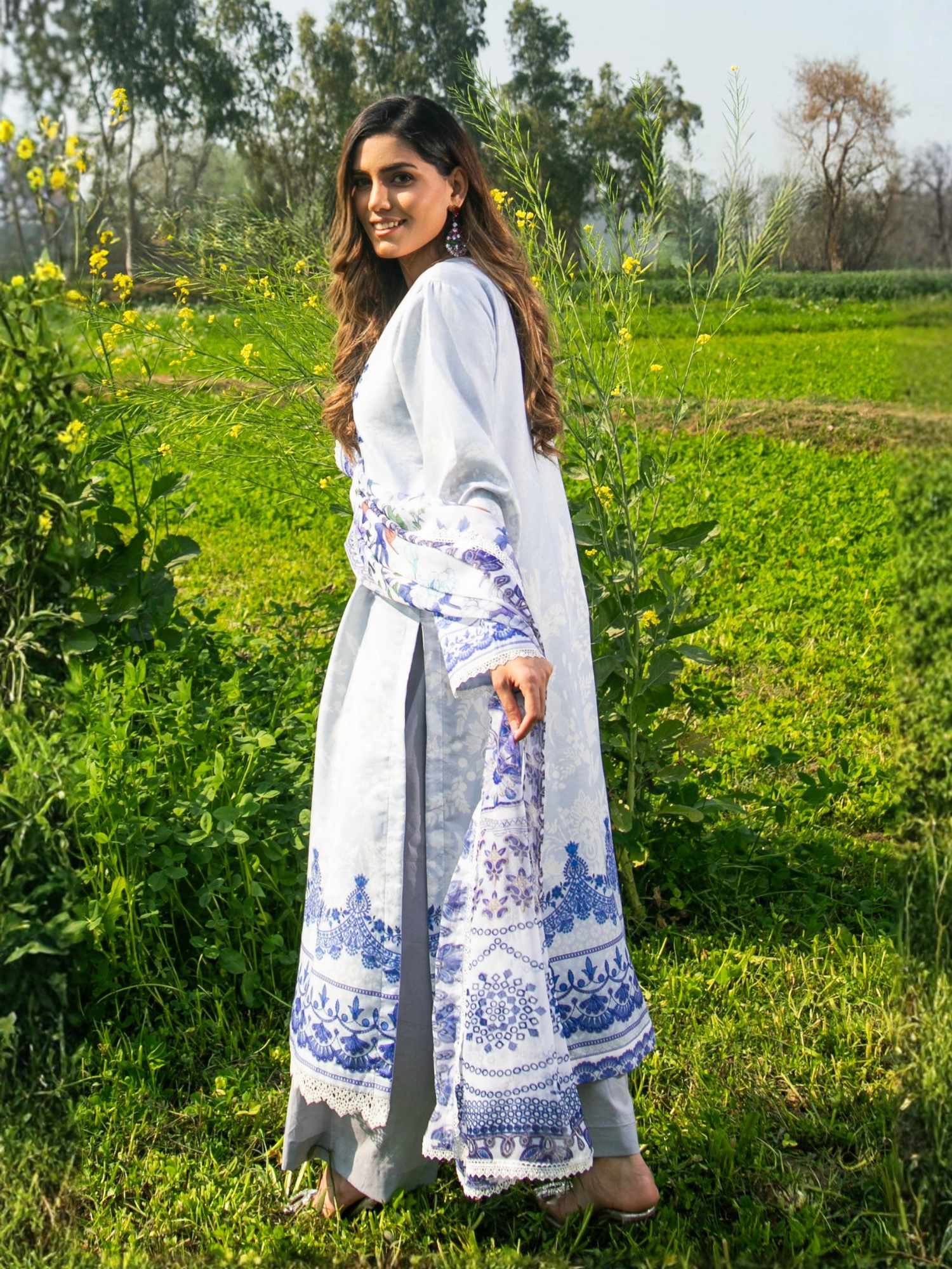 Blue-Chandan Nagri Cotton Lawn Embroidered Stitched 3-Piece Suit-Julet