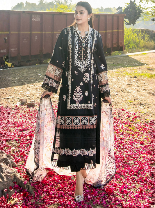 Black-Chandan Nagri Lawn Embroidered Stitched 3-Piece Suit-Nissa