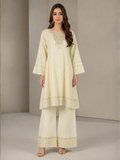 Ivory HEM Chiffon Embroidered Stitched 3-Piece Suit-Nayyaab