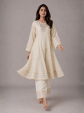Ivory HEM Chiffon Embroidered Stitched 3-Piece Suit-Nayyaab