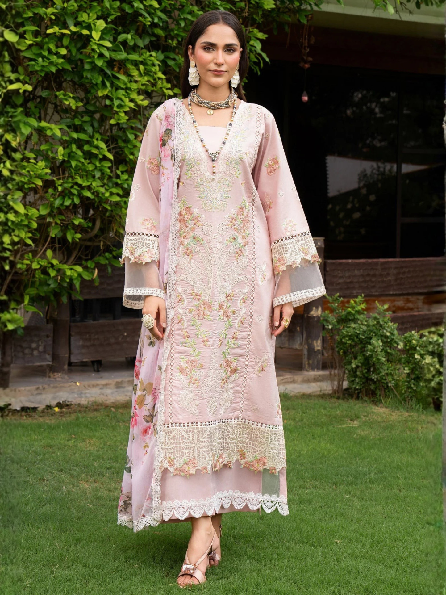 Pink-Chandan Nagri Lawn Cotton Embroidered Stitched 3-Piece Suit-Zoye Ira