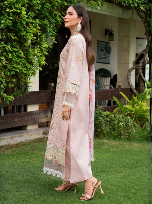 Pink-Chandan Nagri Lawn Cotton Embroidered Stitched 3-Piece Suit-Zoye Ira