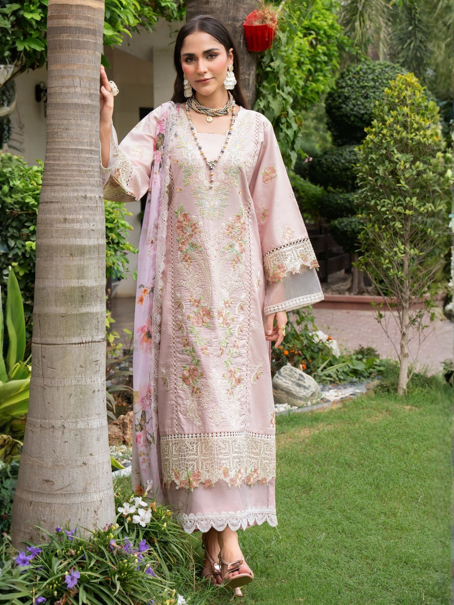 Pink-Chandan Nagri Lawn Cotton Embroidered Stitched 3-Piece Suit-Zoye Ira