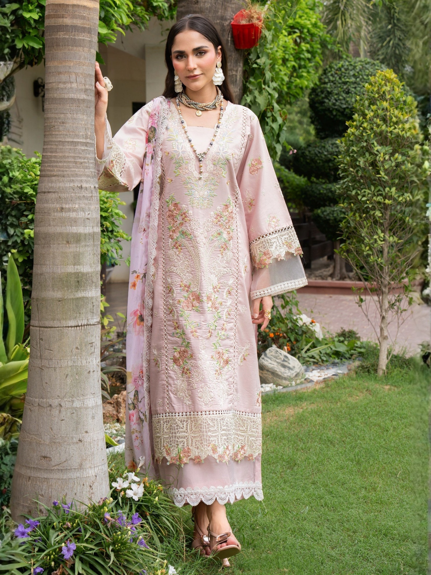 Pink-Chandan Nagri Lawn Cotton Embroidered Stitched 3-Piece Suit-Zoye Ira