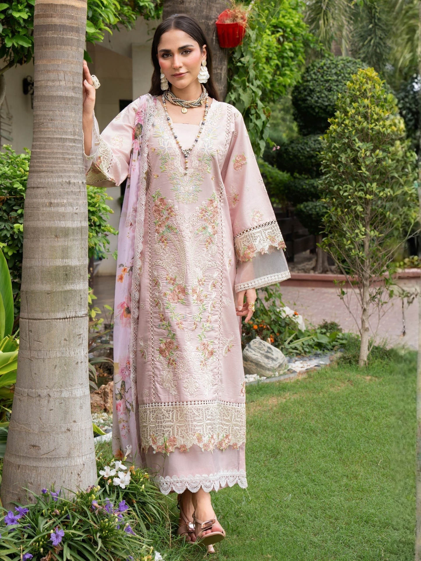 Pink-Chandan Nagri Lawn Cotton Embroidered Stitched 3-Piece Suit-Zoye Ira