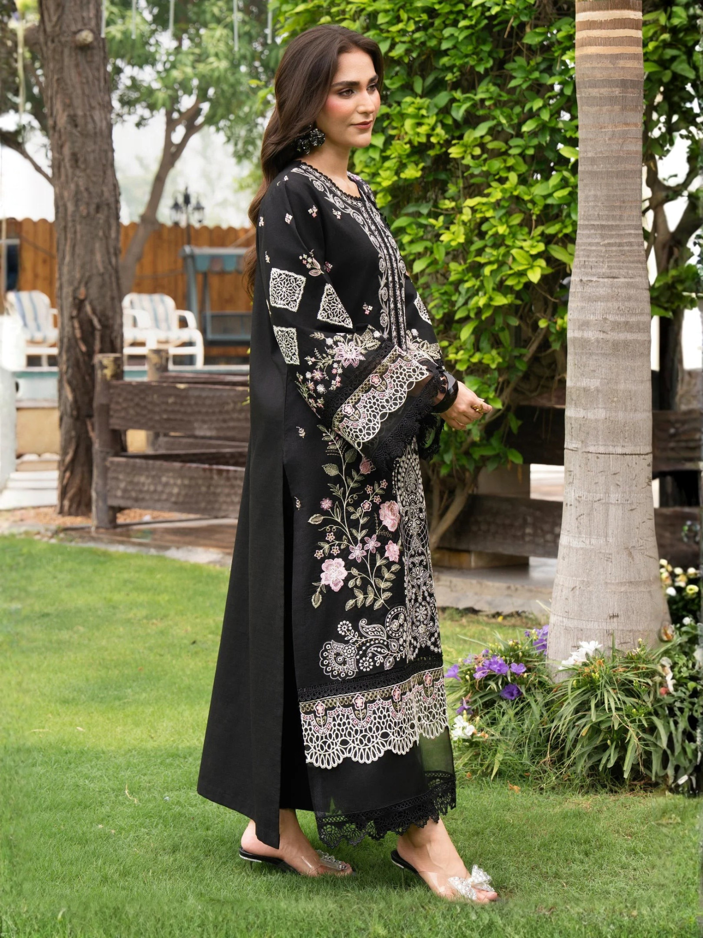 Black-Chandan Nagri Lawn Cotton Embroidered Stitched 3-Piece Suit-Zara Mist 
