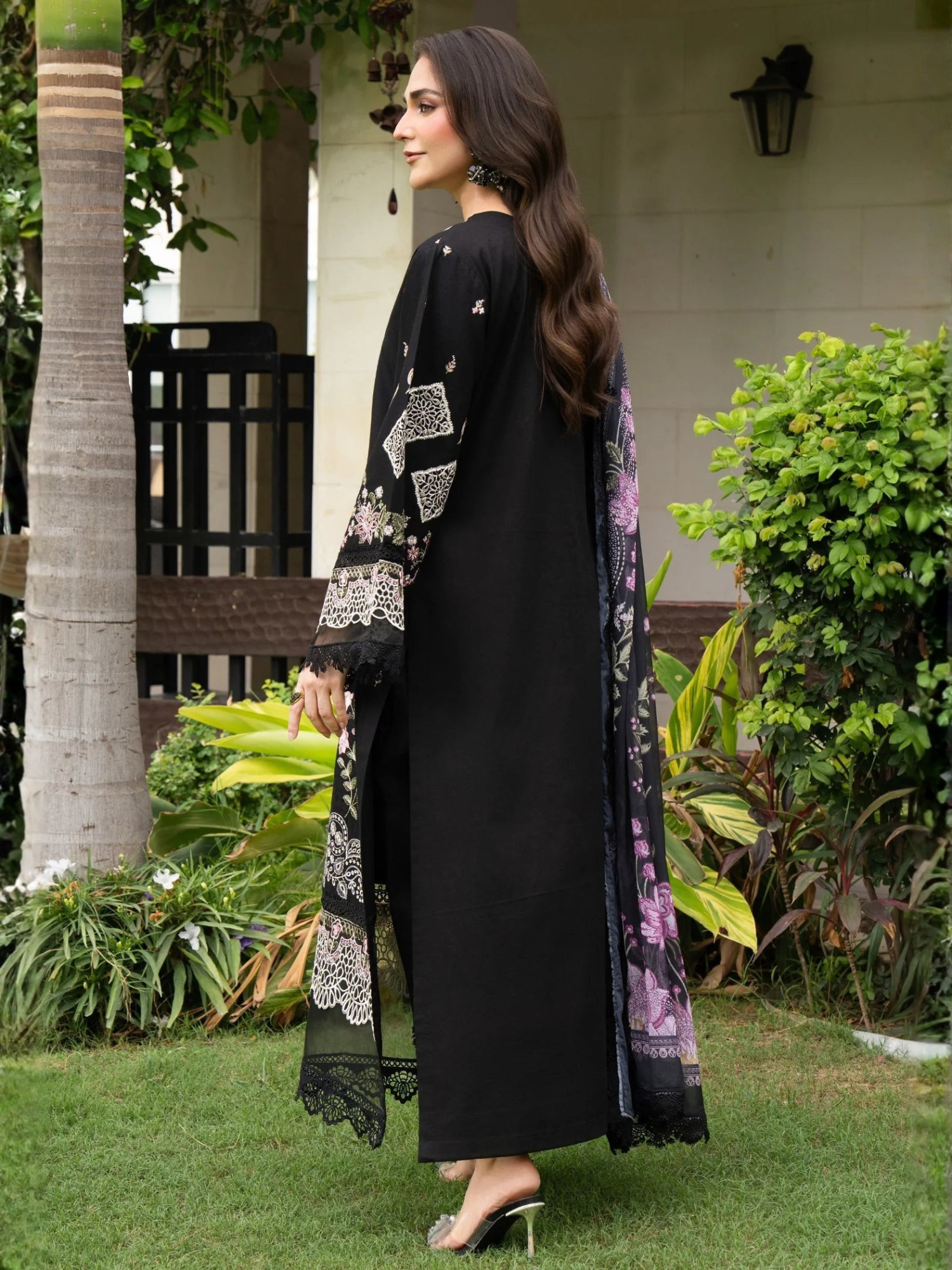 Black-Chandan Nagri Lawn Cotton Embroidered Stitched 3-Piece Suit-Zara Mist 
