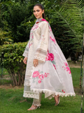 white-Chandan Nagri Lawn Cotton Embroidered Stitched 3-Piece Suit-Aura Spring