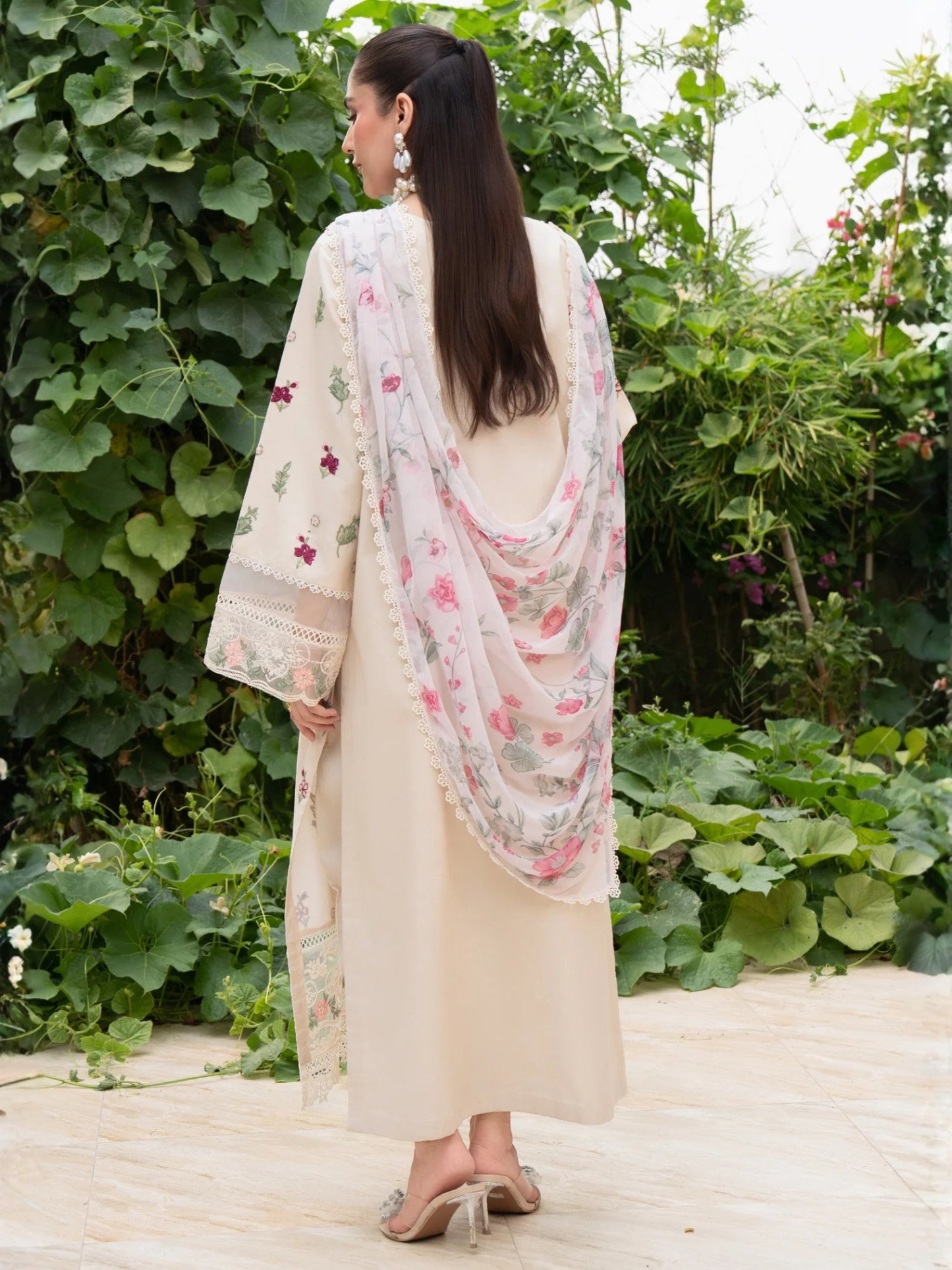 Cream-Chandan Nagri Lawn Cotton Embroidered Stitched 3-Piece Suit-Mirae Noor