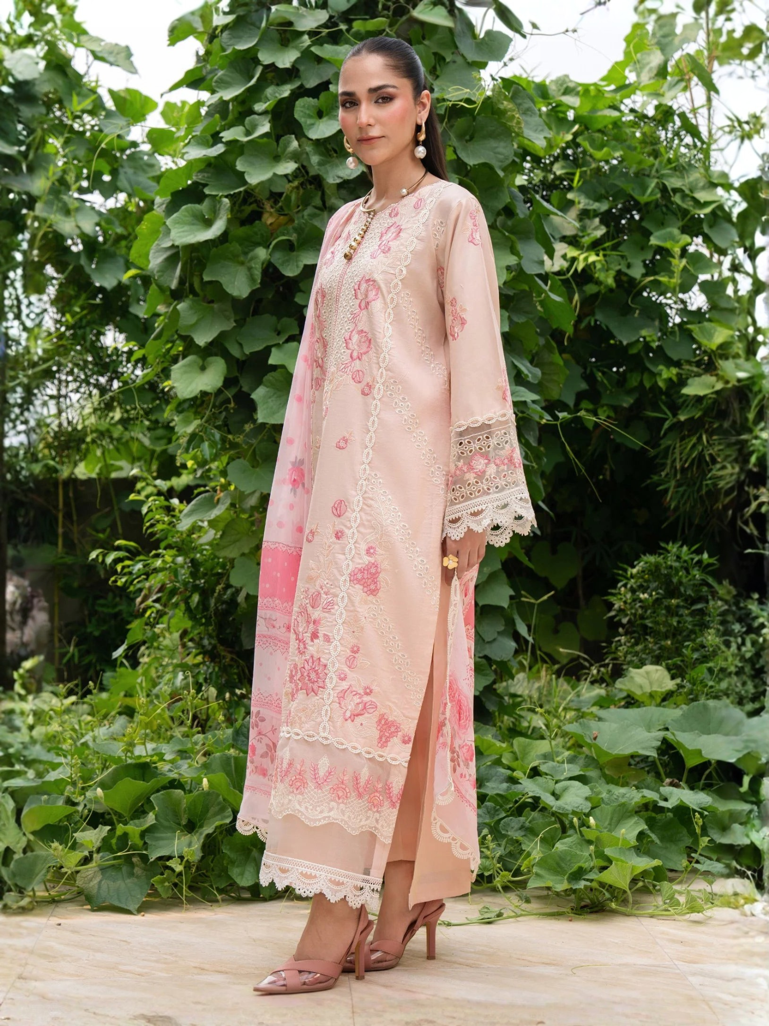 Pink-Chandan Nagri Lawn Cotton Embroidered Stitched 3-Piece Suit-Ashen Grace