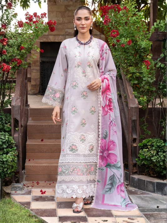 Purple-Chandan Nagri Lawn Cotton Embroidered Stitched 3-Piece Suit-Verdant glow