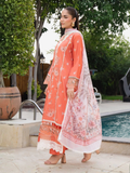 Peach-Chandan Nagri Lawn Cotton Embroidered Stitched 3-Piece Suit-Elina Aura