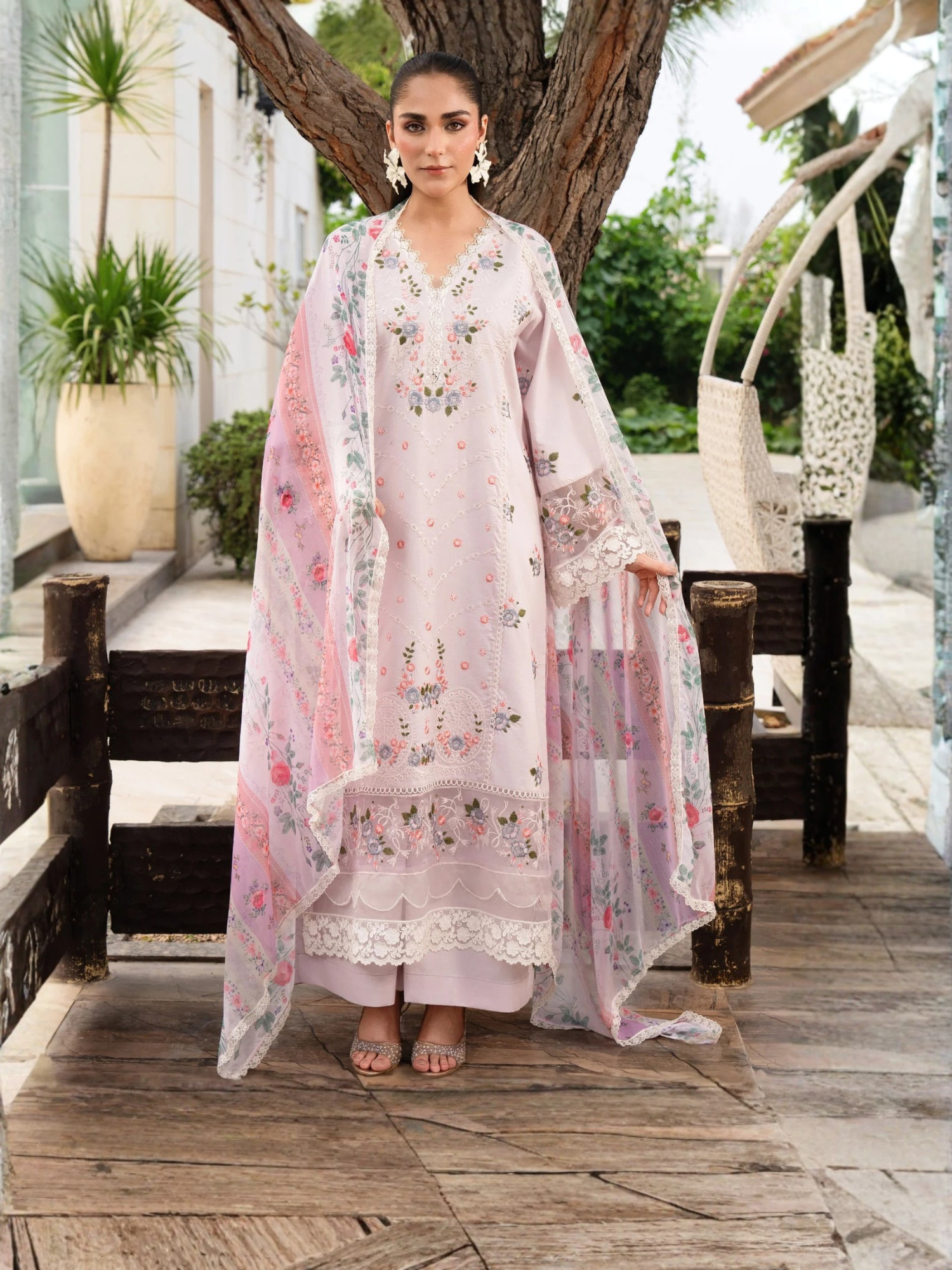 Lilac-Chandan Nagri Lawn Cotton Embroidered Stitched 3-Piece Suit-Lilac Mae