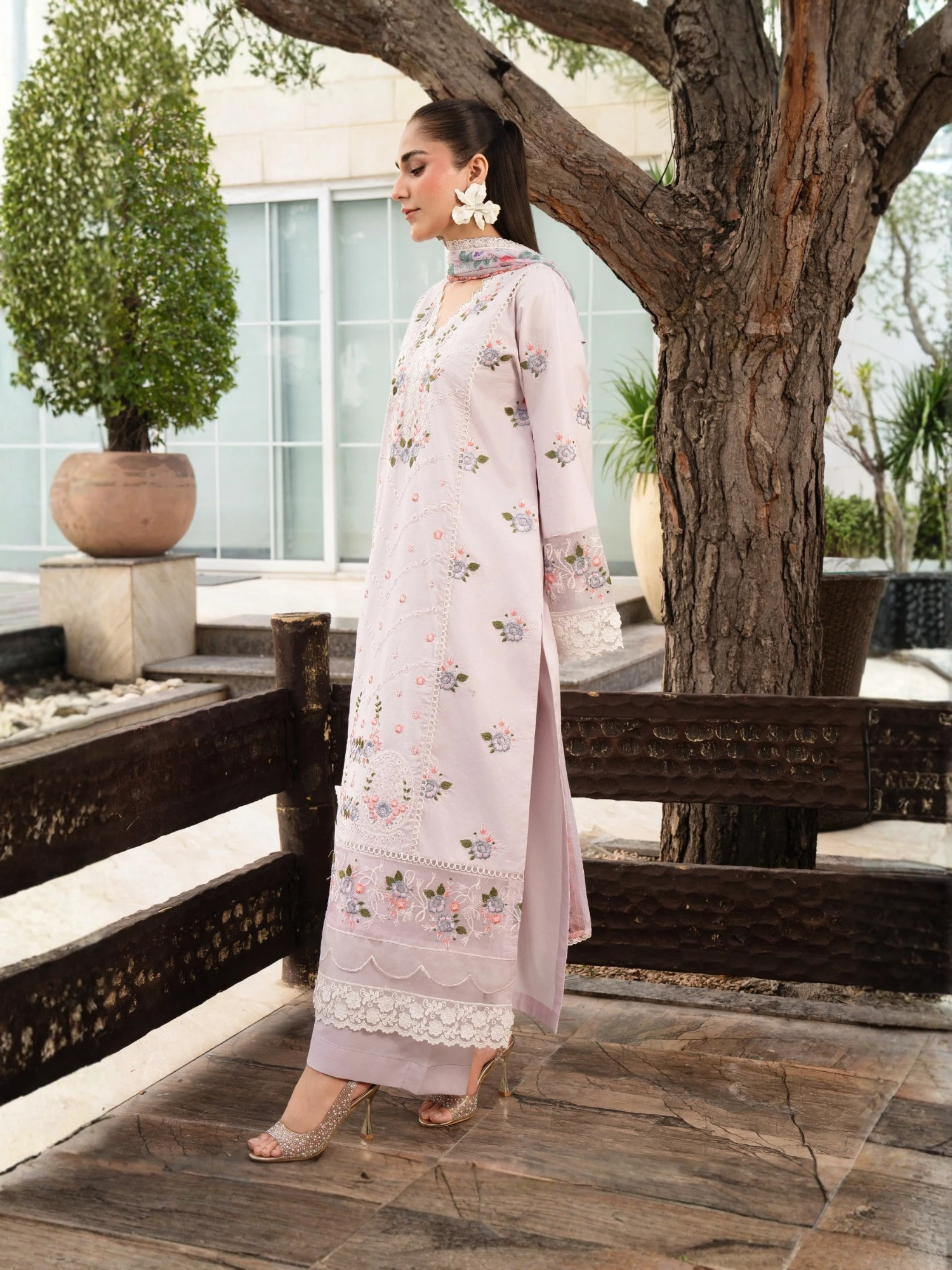 Lilac-Chandan Nagri Lawn Cotton Embroidered Stitched 3-Piece Suit-Lilac Mae