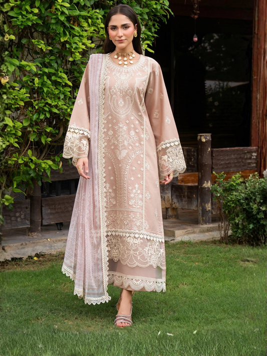 Pink-Chandan Nagri Lawn Cotton Embroidered Stitched 3-Piece Suit-Paradise tale