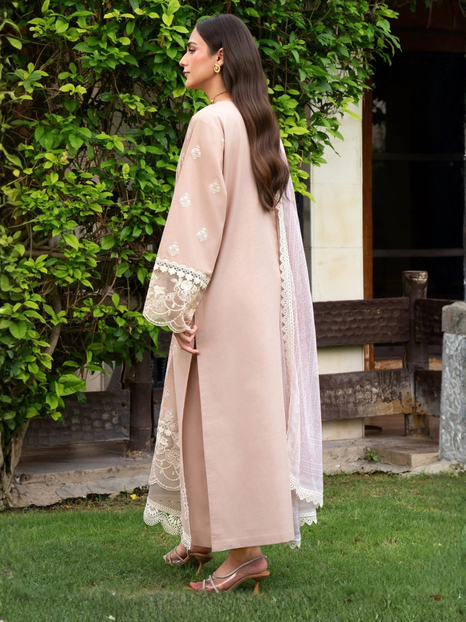 Pink-Chandan Nagri Lawn Cotton Embroidered Stitched 3-Piece Suit-Paradise tale