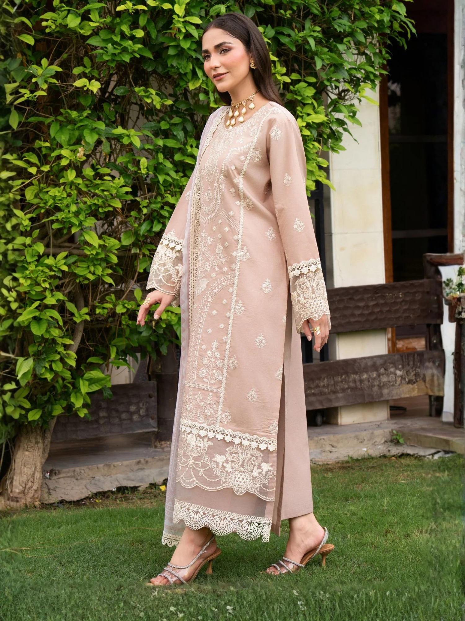 Pink-Chandan Nagri Lawn Cotton Embroidered Stitched 3-Piece Suit-Paradise tale