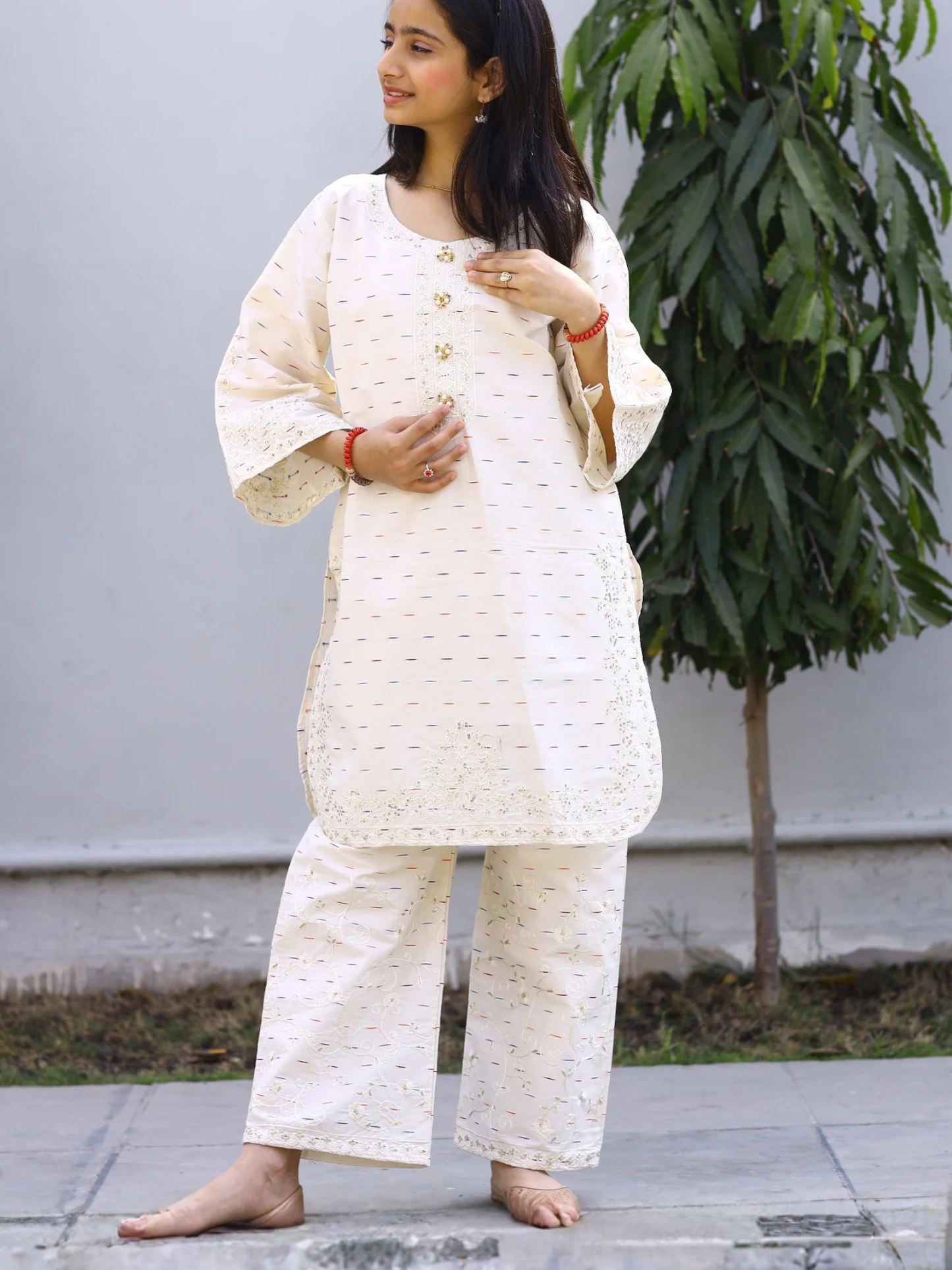 White-Lumira Cotton Embroidered Stitched 2-Piece Suit-Azure