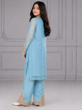 Blue HEM Organza Embroidered Stitched 4-Piece Suit-Zoe Kids