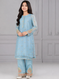 Blue HEM Organza Embroidered Stitched 4-Piece Suit-Zoe Kids