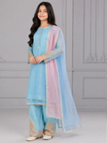 Blue HEM Organza Embroidered Stitched 4-Piece Suit-Zoe Kids
