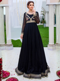Black-Hani & Umaima Chiffon Embroidered Pishwas-Kajal