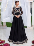 Black-Hani & Umaima Chiffon Embroidered Pishwas-Kajal