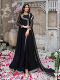 Black-Hani & Umaima Chiffon Embroidered Pishwas-Koel