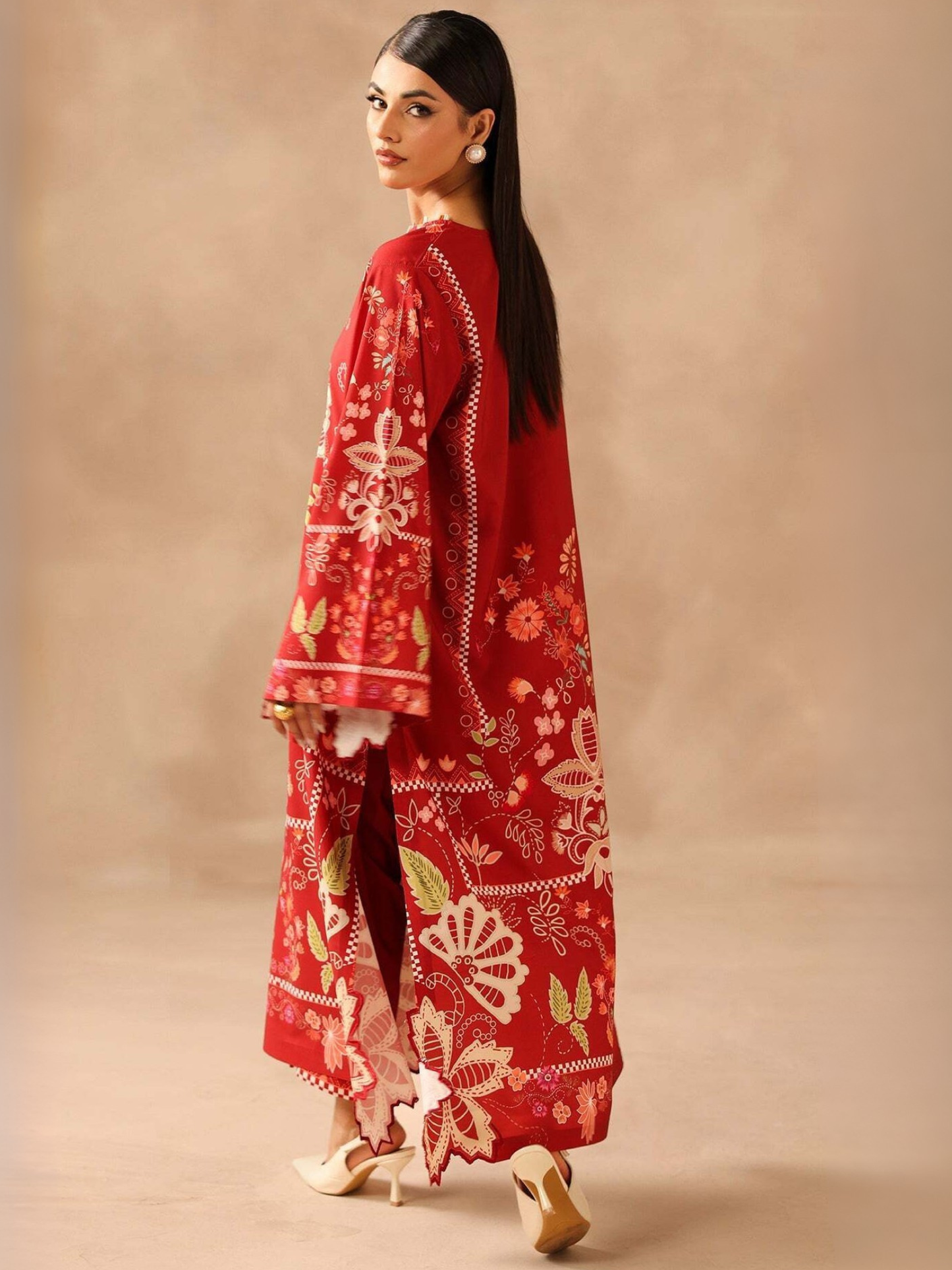 Red MH Cloth House Silk Printed Stitched 2-Piece Suit-Zarqoon