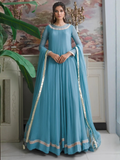 Blue-Hani & Umaima Chiffon Embroidered Maxi-Feroza