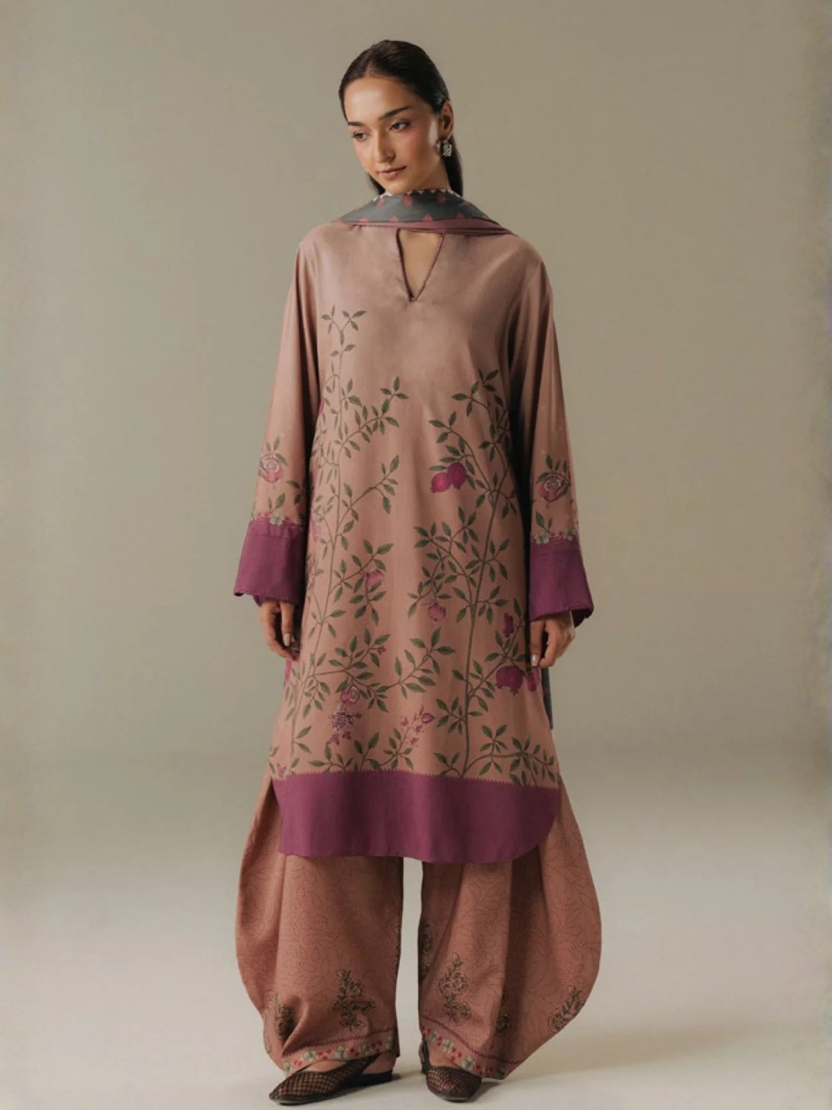 Pink-Coco By Zara Shahjahan Linen Printed Unstitched 3-Piece Suit-Sienna Field-4B