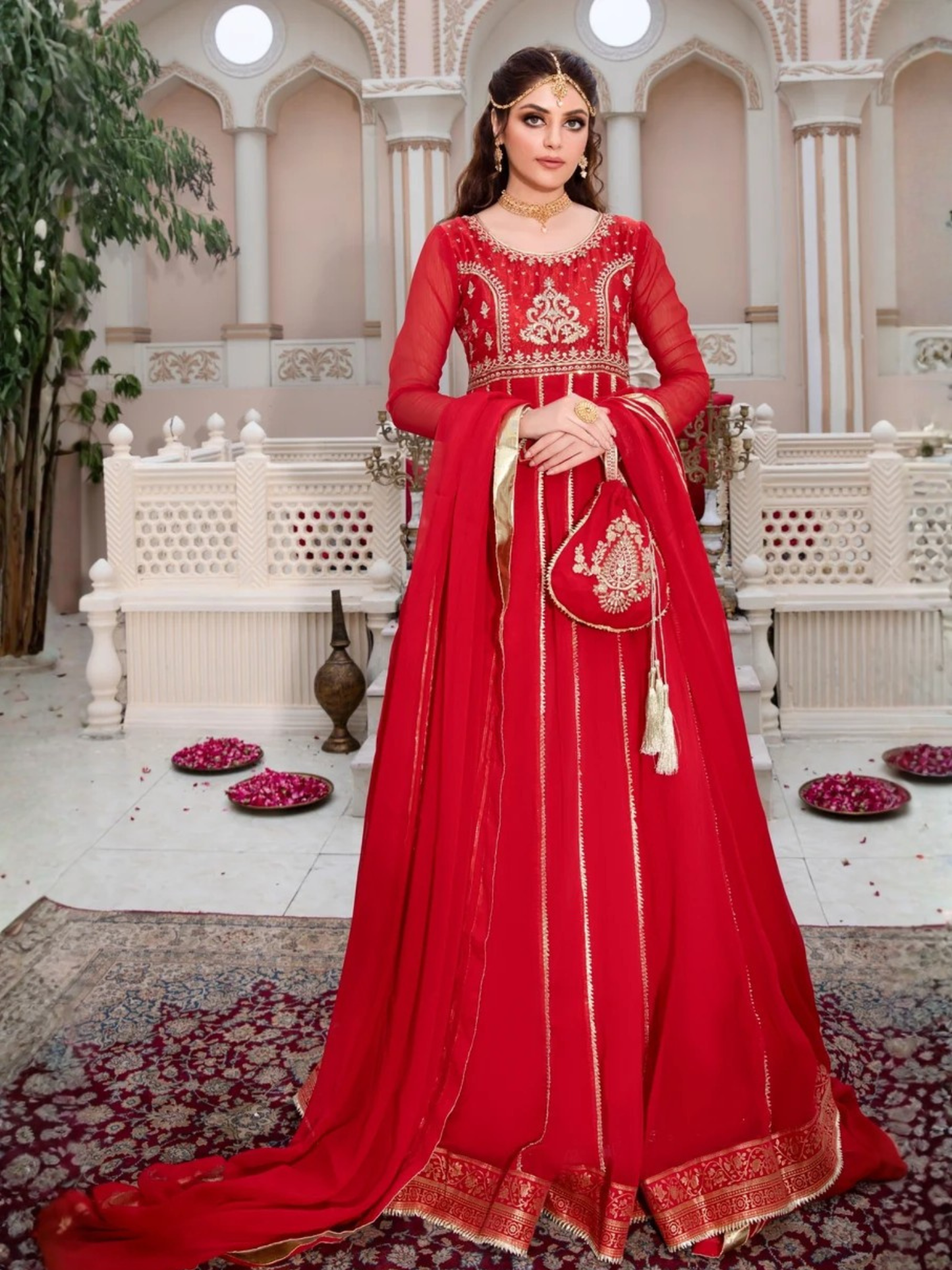 Red-Hani & Umaima Chiffon Embroidered Pishwas-Surkhab