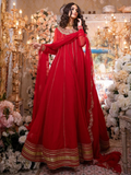 Red-Hani & Umaima Chiffon Embroidered Pishwas-Surkh
