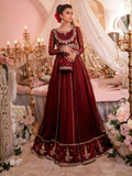 Maroon-Hani & Umaima Chiffon Embroidered Pishwas-Ayesha