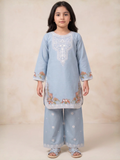 Blue Lumira Cotton Embroidered Stitched 3-Piece Suit-Azure Bloom Kids