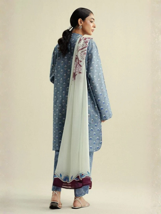 Blue-Coco By Zara Shahjahan Cambric Printed Unstitched 3-Piece Suit-Willow-10B