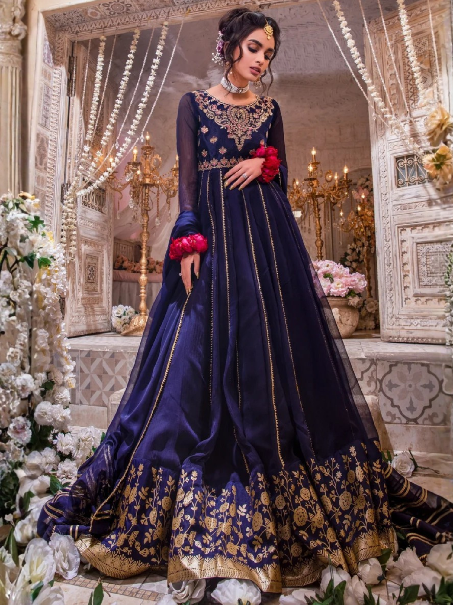 Blue-Hani & Umaima Chiffon Embroidered Pishwas-Mah-e-Mir