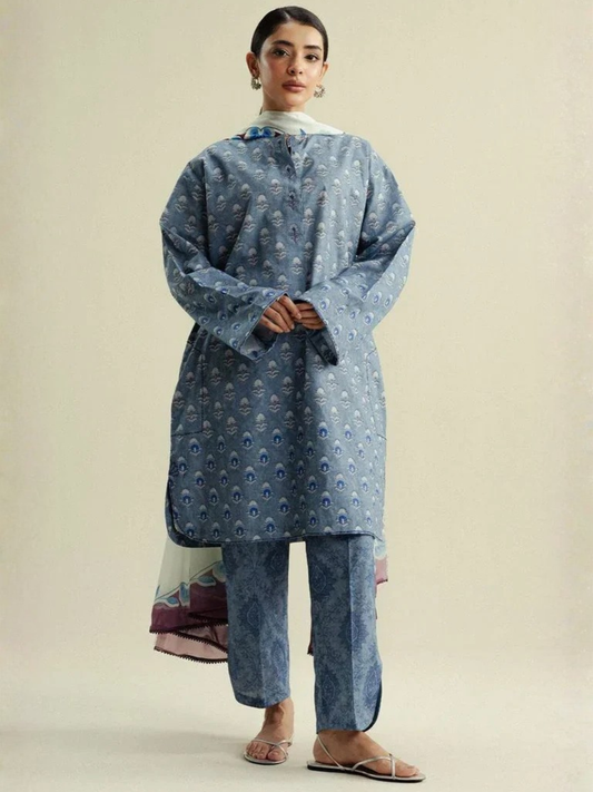 Blue-Coco By Zara Shahjahan Cambric Printed Unstitched 3-Piece Suit-Willow-10B