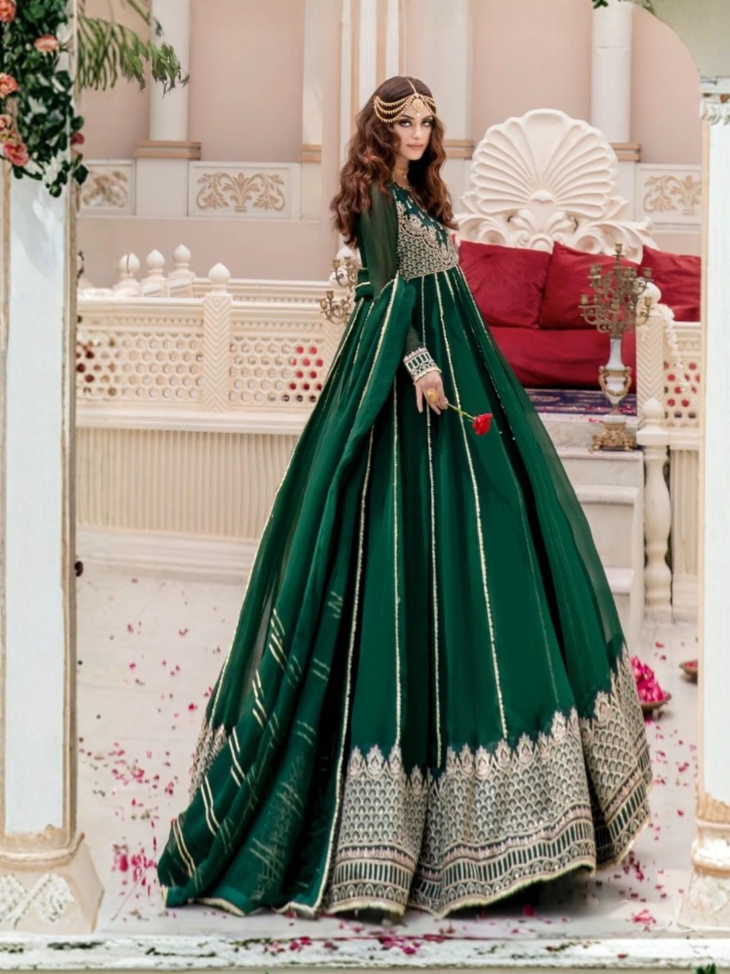Green-Hani & Umaima Chiffon Embroidered Pishwas-Shahbano