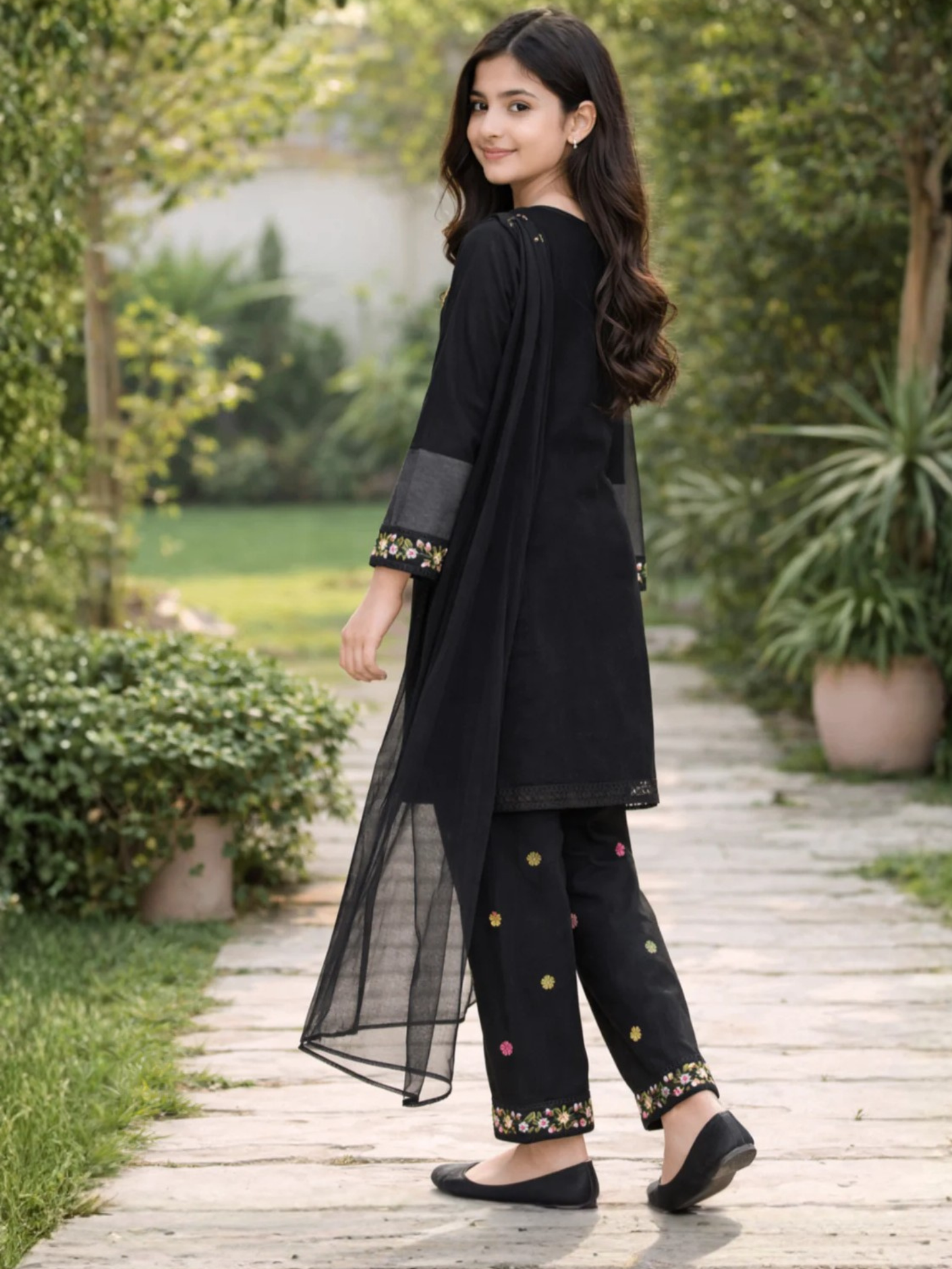 Black Lumira PK Chiffon Embroidered Stitched 2-Piece Suit-Abayan